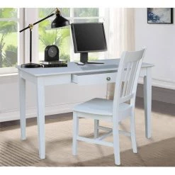 Brooklyn 48 in. W White Solid Wood Writing Desk and Chair Set (2-Piece set) by International Concepts -International Concepts Sales beach white international concepts writing desks k07 of 41 c10 4f 1000