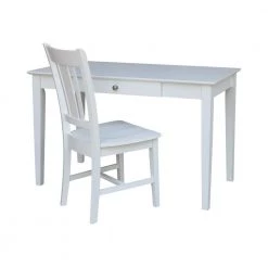 Brooklyn 48 in. W White Solid Wood Writing Desk and Chair Set (2-Piece set) by International Concepts