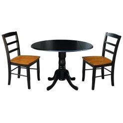 3-Piece 42 in. Black and Cherry Dual Drop Leaf Table Set with 2-Side Chairs by International Concepts