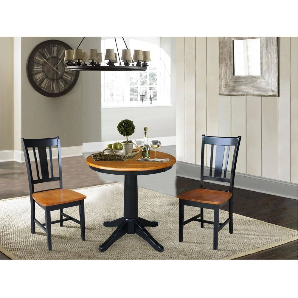 3-Piece Set Olivia Black / Cherry 30 in Round Solid Wood Dining Table and 2 San Remo Side Chairs by International Concepts 7 3-Piece Set Olivia Black / Cherry 30 in Round Solid Wood Dining Table and 2 San Remo Side Chairs by International Concepts - Image 7