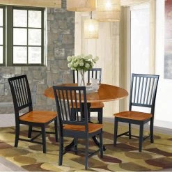 Set of 5 pcs - Black/Cherry 42" Dual Drop Leaf Table with 4 RTA chairs by International Concepts -International Concepts Sales black cherry international concepts dining room sets k57 42dp c265 4 31 1000