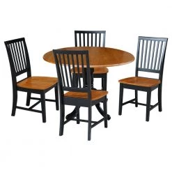 Set of 5 pcs - Black/Cherry 42" Dual Drop Leaf Table with 4 RTA chairs by International Concepts