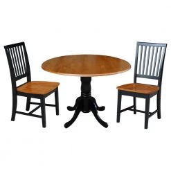 Set of 3 pcs - Black/Cherry 42" Dual Drop Leaf Table with 2 RTA chairs by International Concepts