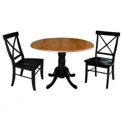 3-Piece 42 in. Black/Cherry Dual Drop Leaf Table Set with 2-Side Chairs by International Concepts