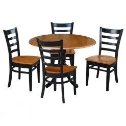 Set of 5 pcs - Black/Cherry 42" Dual Drop Leaf Table with 4 RTA chairs by International Concepts