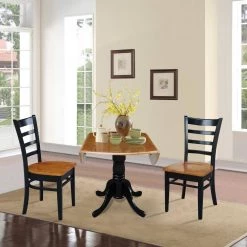 Set of 3 pcs - Black/Cherry 42" Dual Drop Leaf Table with 2 RTA chairs by International Concepts -International Concepts Sales black cherry international concepts dining room sets k57 42dp c617p 4f 1000
