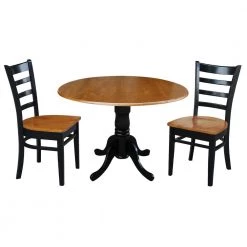 Set of 3 pcs - Black/Cherry 42" Dual Drop Leaf Table with 2 RTA chairs by International Concepts