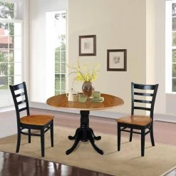 Set of 3 pcs - Black/Cherry 42" Dual Drop Leaf Table with 2 RTA chairs by International Concepts -International Concepts Sales black cherry international concepts dining room sets k57 42dp c617p c3 1000