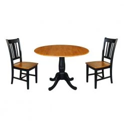 Laurel 3-Piece Black and Cherry 42 in. Dropleaf Table and San Remo Side Chair Dining Set by International Concepts