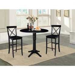 Olivia Black Solid Wood 42 in. Drop-leaf Bar Table by International Concepts -International Concepts Sales black international concepts bar tables k46 42dpt 27b 6b 2 31 1000