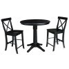 3-Piece Set Olivia Black 30 in Round Solid Wood Counter-height Dining Table and 2 Alexa Armless Stools by International Concepts