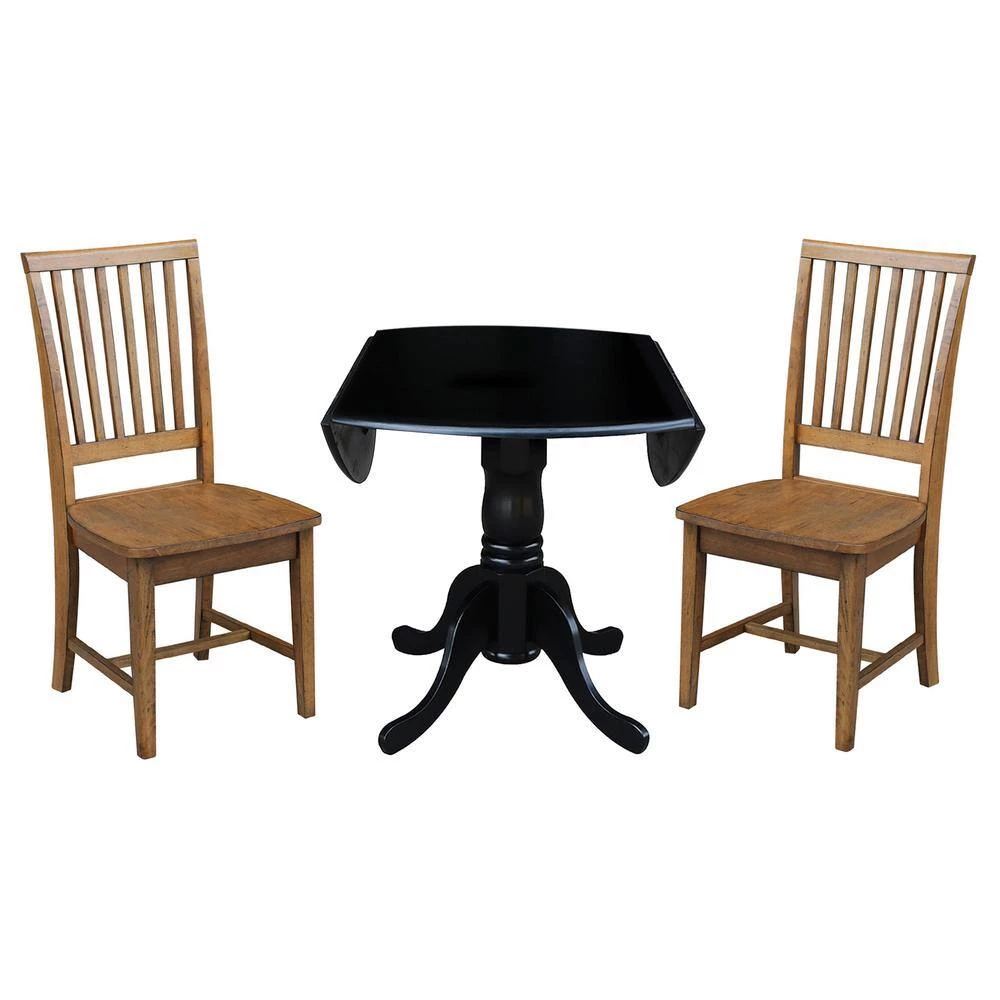 3-Piece 42 in. Black/Pecan Dual Drop Leaf Table Set with 2-Side Chairs by International Concepts 8 3-Piece 42 in. Black/Pecan Dual Drop Leaf Table Set with 2-Side Chairs by International Concepts - Image 8