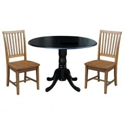 3-Piece 42 in. Black/Pecan Dual Drop Leaf Table Set with 2-Side Chairs by International Concepts
