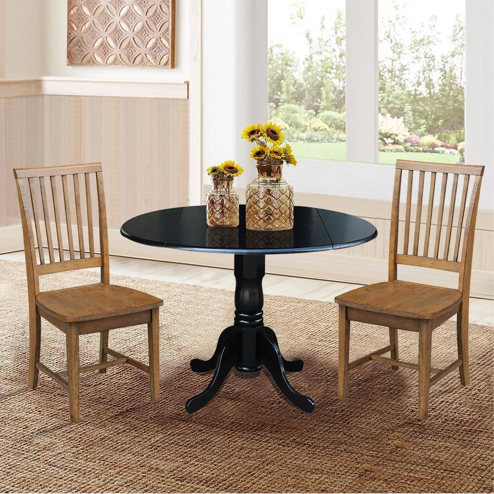 3-Piece 42 in. Black/Pecan Dual Drop Leaf Table Set with 2-Side Chairs by International Concepts 7 3-Piece 42 in. Black/Pecan Dual Drop Leaf Table Set with 2-Side Chairs by International Concepts - Image 7