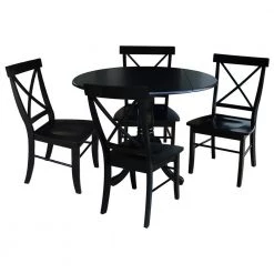 5-Piece 42 in. Black Dual Drop Leaf Table Set with 4-Side chairs by International Concepts