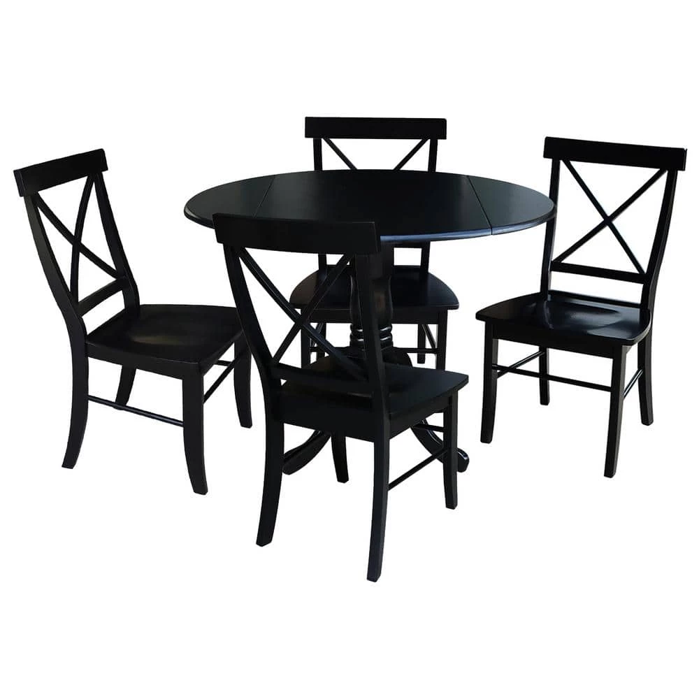 5-Piece 42 in. Black Dual Drop Leaf Table Set with 4-Side chairs by International Concepts 1 5-Piece 42 in. Black Dual Drop Leaf Table Set with 4-Side chairs by International Concepts