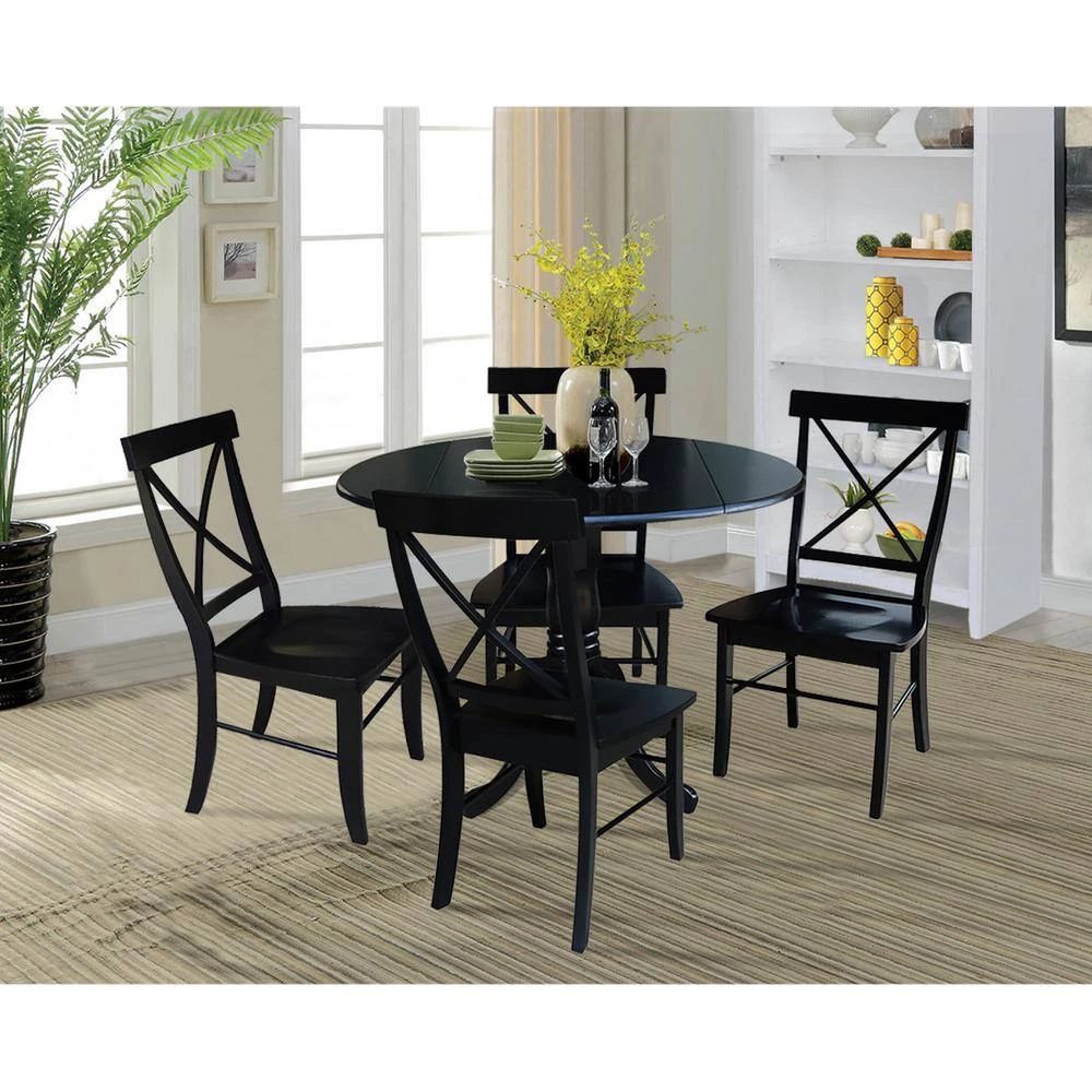5-Piece 42 in. Black Dual Drop Leaf Table Set with 4-Side chairs by International Concepts 6 5-Piece 42 in. Black Dual Drop Leaf Table Set with 4-Side chairs by International Concepts - Image 6