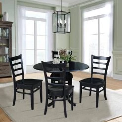 5-Piece 42 in. Black Dual Drop Leaf Table Set with 4-Side chairs by International Concepts -International Concepts Sales black international concepts dining room sets k46 42dp c617 4 c3 1000