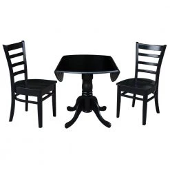 3-Piece 42 in. Black Dual Drop Leaf Table Set with 2-Side Chairs by International Concepts -International Concepts Sales black international concepts dining room sets k46 42dp c617p 44 1000