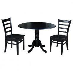 3-Piece 42 in. Black Dual Drop Leaf Table Set with 2-Side Chairs by International Concepts