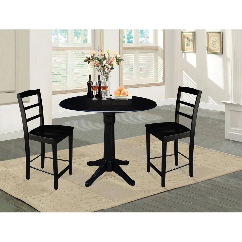 Laurel 3-Piece Black 42 in. Gathering Dropleaf Table and Madrid Stool Dining Set by International Concepts 13 Laurel 3-Piece Black 42 in. Gathering Dropleaf Table and Madrid Stool Dining Set by International Concepts - Image 13
