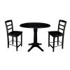 Laurel 3-Piece Black 42 in. Gathering Dropleaf Table and Madrid Stool Dining Set by International Concepts