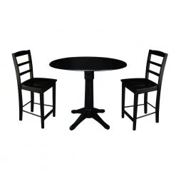 Laurel 3-Piece Black 42 in. Gathering Dropleaf Table and Madrid Stool Dining Set by International Concepts