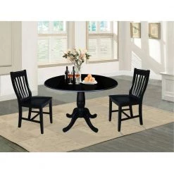 Laurel Black Solid Wood 42 in. Drop-leaf Dining Table by International Concepts -International Concepts Sales black international concepts kitchen dining tables k46 42dpt 31 1000