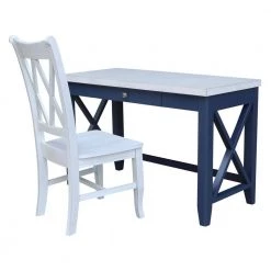 Hampton 48 in. Rectangular Blue/Chalk Wood Writing Desk and XX Chair (2-Piece Set) by International Concepts