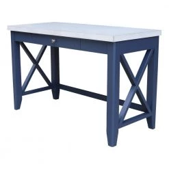 Hampton 48 in. W Rectangular Blue / Chalk Wood Writing Desk with 1-Drawer by International Concepts