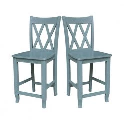 Blue Gray Double XX Back Counter Height Stool by International Concepts -International Concepts Sales blue gray international concepts bar stools s86 202 1f 1000