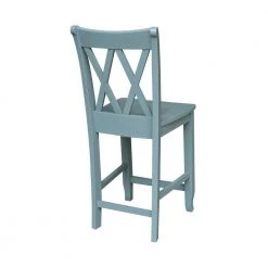 Blue Gray Double XX Back Counter Height Stool by International Concepts -International Concepts Sales blue gray international concepts bar stools s86 202 66 1000
