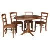 36 in. 5-Piece Bourbon Oak Round Extension Dining Table Set with 4-Side Chairs by International Concepts