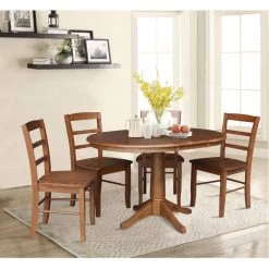 36 in. 5-Piece Bourbon Oak Round Extension Dining Table Set with 4-Side Chairs by International Concepts -International Concepts Sales bourbon oak international concepts dining room sets k42 36rxt 27b c2 4 c3 1000
