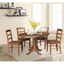 36 in. 5-Piece Bourbon Oak Round Extension Dining Table Set with 4-Side Chairs by International Concepts -International Concepts Sales bourbon oak international concepts dining room sets k42 36rxt c2 4 4f 1000