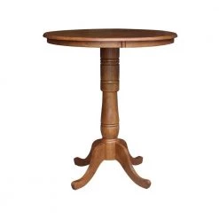 36 in. Bourbon Oak Round Pedestal Bar Height Dining Table by International Concepts