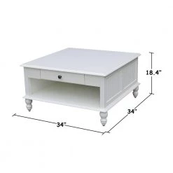 Cottage Beach 34 in. White Medium Square Wood Coffee Table with Drawers by International Concepts -International Concepts Sales bright white rubbed international concepts coffee tables ot07 20sc 1f 1000
