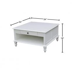 Cottage Beach 34 in. White Medium Square Wood Coffee Table with Drawers by International Concepts -International Concepts Sales bright white rubbed international concepts coffee tables ot07 20sc 40 1000