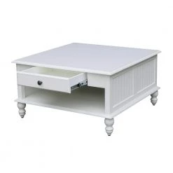 Cottage Beach 34 in. White Medium Square Wood Coffee Table with Drawers by International Concepts -International Concepts Sales bright white rubbed international concepts coffee tables ot07 20sc 4f 1000