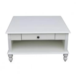 Cottage Beach 34 in. White Medium Square Wood Coffee Table with Drawers by International Concepts