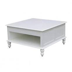 Cottage Beach 34 in. White Medium Square Wood Coffee Table with Drawers by International Concepts -International Concepts Sales bright white rubbed international concepts coffee tables ot07 20sc 66 1000