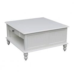 Cottage Beach 34 in. White Medium Square Wood Coffee Table with Drawers by International Concepts -International Concepts Sales bright white rubbed international concepts coffee tables ot07 20sc 76 1000