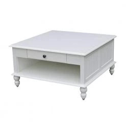 Cottage Beach 34 in. White Medium Square Wood Coffee Table with Drawers by International Concepts -International Concepts Sales bright white rubbed international concepts coffee tables ot07 20sc c3 1000