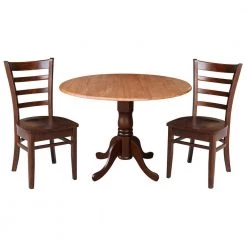 3-Piece 42 in. Cinnamon and Espresso Dual Drop Leaf Table Set with 2-Side Chairs by International Concepts