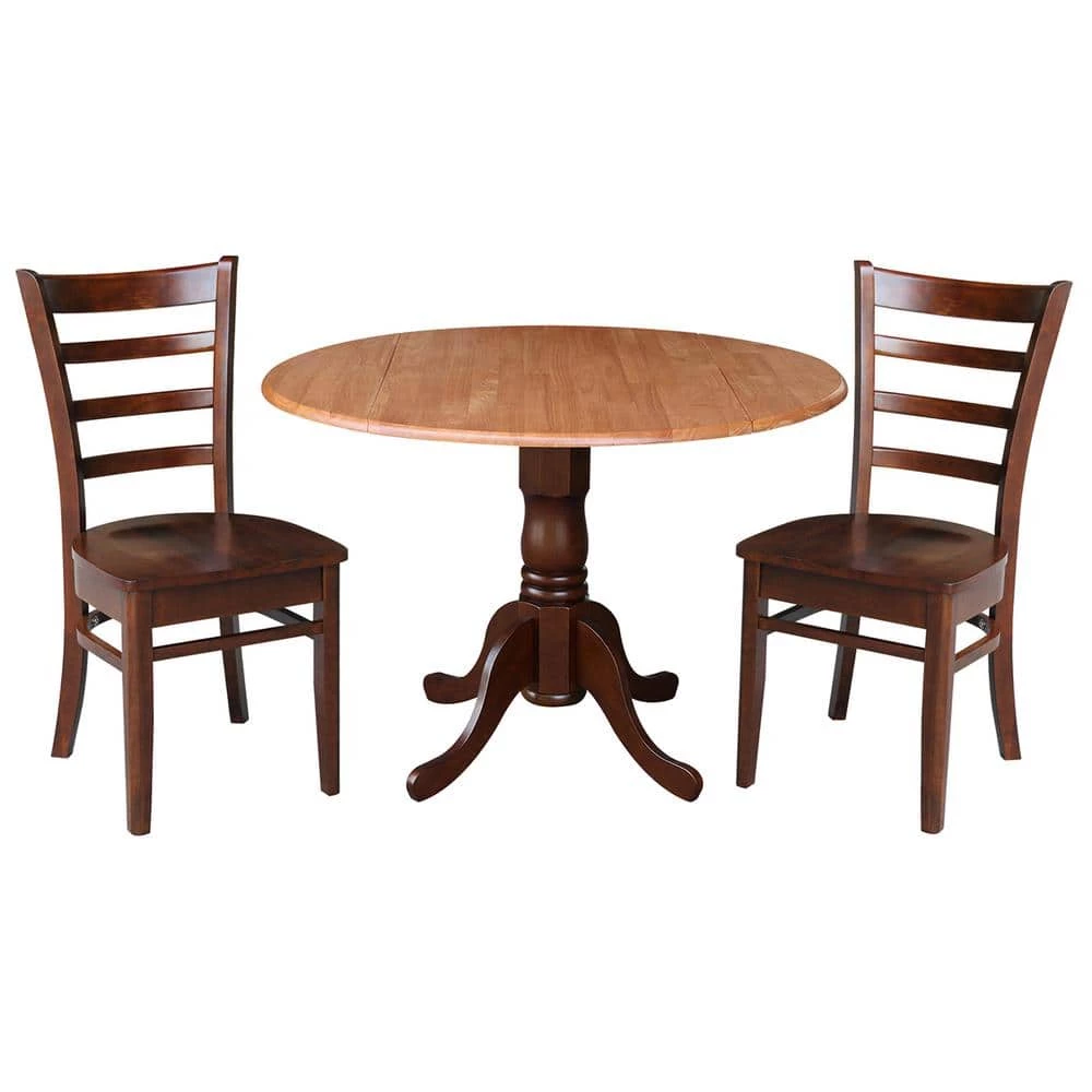 3-Piece 42 in. Cinnamon and Espresso Dual Drop Leaf Table Set with 2-Side Chairs by International Concepts 1 3-Piece 42 in. Cinnamon and Espresso Dual Drop Leaf Table Set with 2-Side Chairs by International Concepts