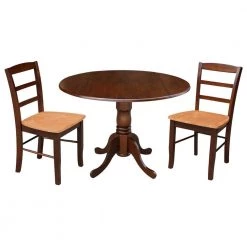 3-Piece 42 in. Espresso Dual Drop Leaf Table Set with 2-Side Chairs by International Concepts