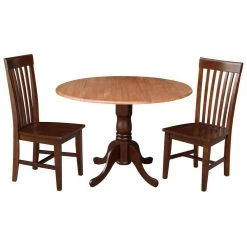 3-Piece 42 in. Cinnamon/Espresso Dual Drop Leaf Table Set with 2-Side Chairs by International Concepts