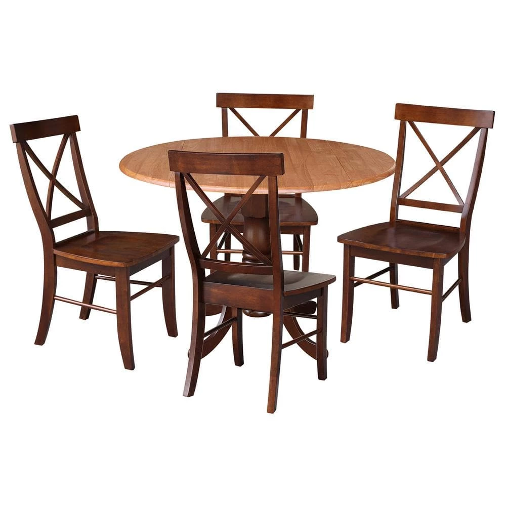 5-Piece 42 in. Cinnamon / Espresso Dual Drop Leaf Solid Wood Table with 4-Side chairs by International Concepts 1 5-Piece 42 in. Cinnamon / Espresso Dual Drop Leaf Solid Wood Table with 4-Side chairs by International Concepts