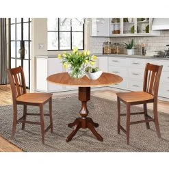 Sophia 3-Piece Cinnamon and Espresso 42 in. Gathering Dropleaf Table and San Remo Stools Dining Set by International Concepts -International Concepts Sales cinnamon espresso international concepts dining room sets k58 42dpt 11p s102 2 4f 1000