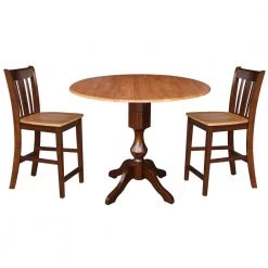 Sophia 3-Piece Cinnamon and Espresso 42 in. Gathering Dropleaf Table and San Remo Stools Dining Set by International Concepts
